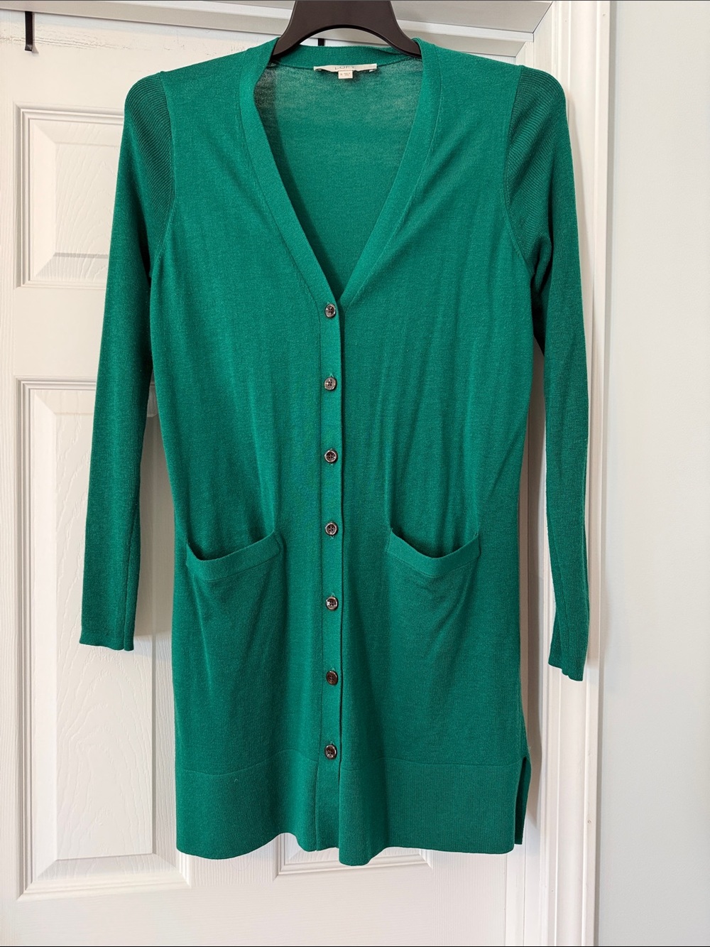 LOFT Emerald Green Long Button-Front Cardigan